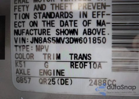 2013 Nissan Rogue Sv z USA, uszkodzony, nr VIN JN8AS5MV3DW601850